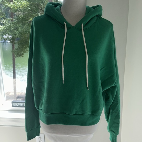 GAP Bright Green Vintage Cropped Drop Shoulder Hoody, Medium, Like New - Picture 3 of 9